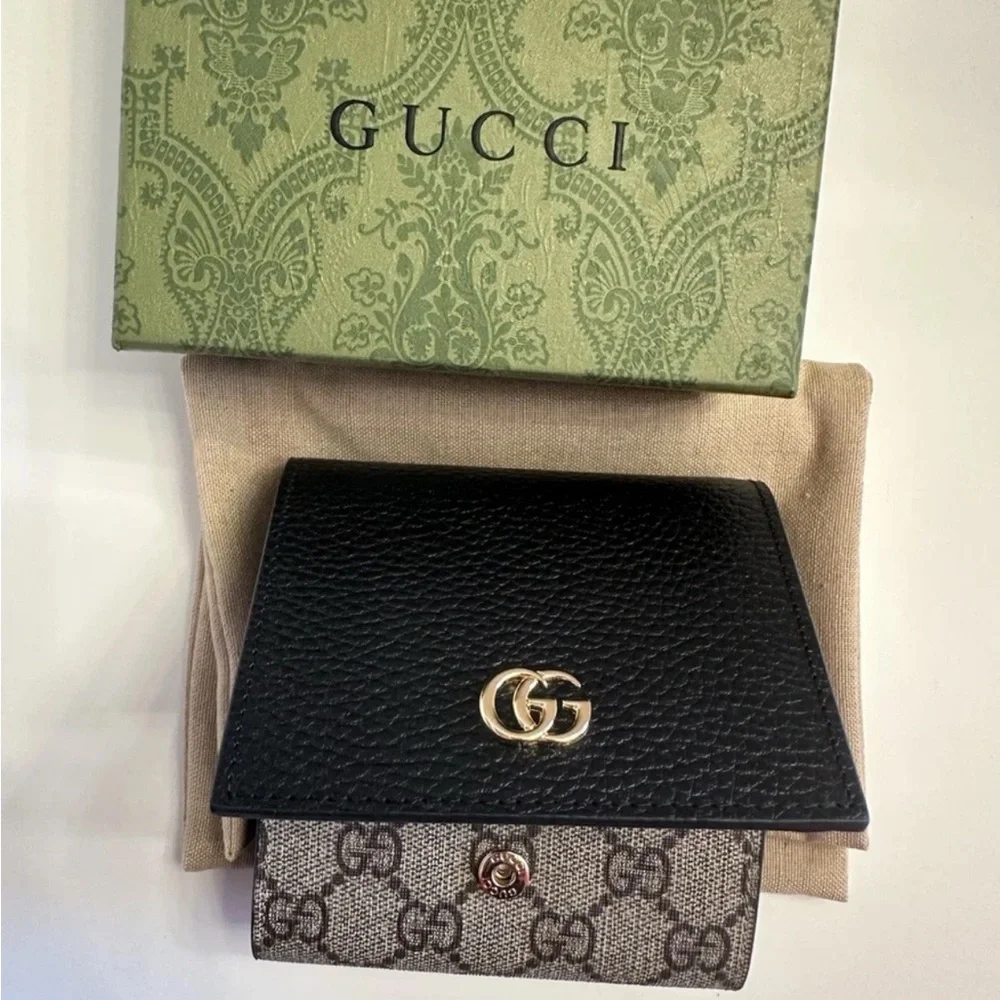 Gucci GG Marmont Black and Brown Leather Monogram Wallet